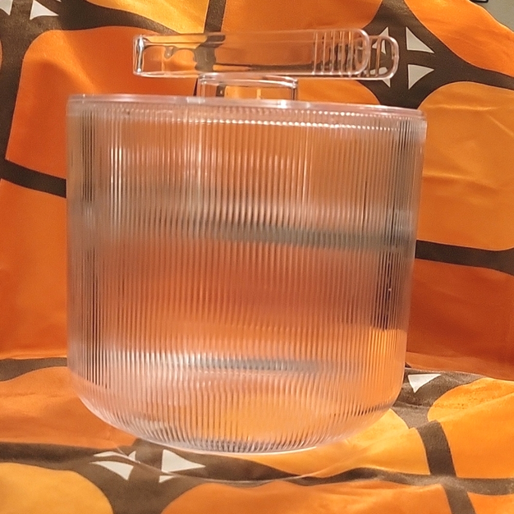 West Elm Acrylic Ribbed Ice Bucket w/Tongs